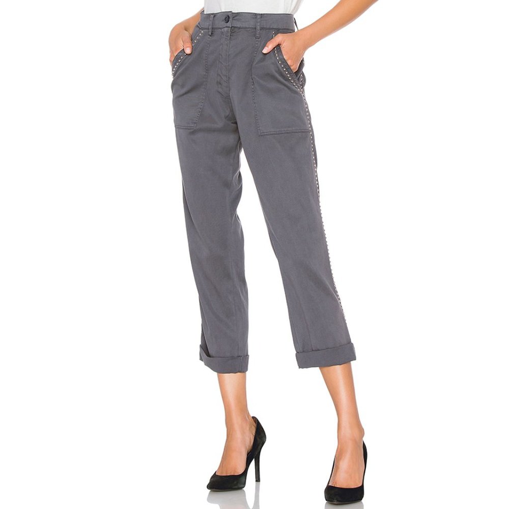 Monrow Charcoal Cropped Utility Pants with Studded Side Trim